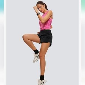 CRZ‎ YOGA High Waisted Running Shorts- Liner Gym Athletic Workout Sz L black